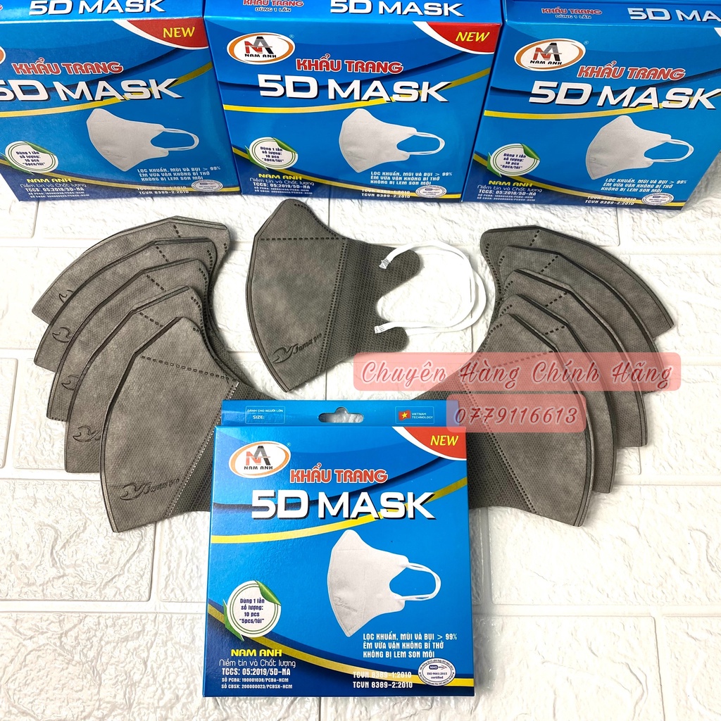 Khẩu trang Kháng Khuẩn 5D NAM ANH FAMAPRO 3 lớp 10 cái/ hộp Trắng, Hồng, Xanh Y Tế, Xanh Rêu, Đen, Xanh Navy, Xám