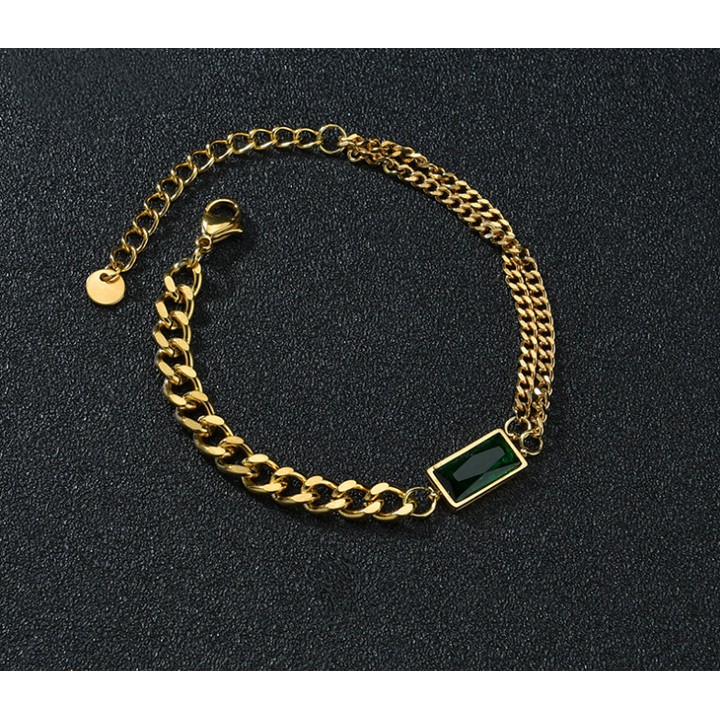 Lắc tay nữ titan kiểu xích có mặt đá xanh hình chữ nhật phong cách độc, đẹp, đem lại sự quyến rũ và quý phái