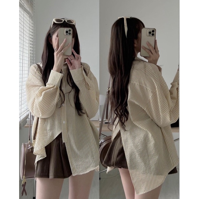 [NEW]ÁO SƠMI XỐP DÀI TAY XẺ VẠT TRƯỚC 1518