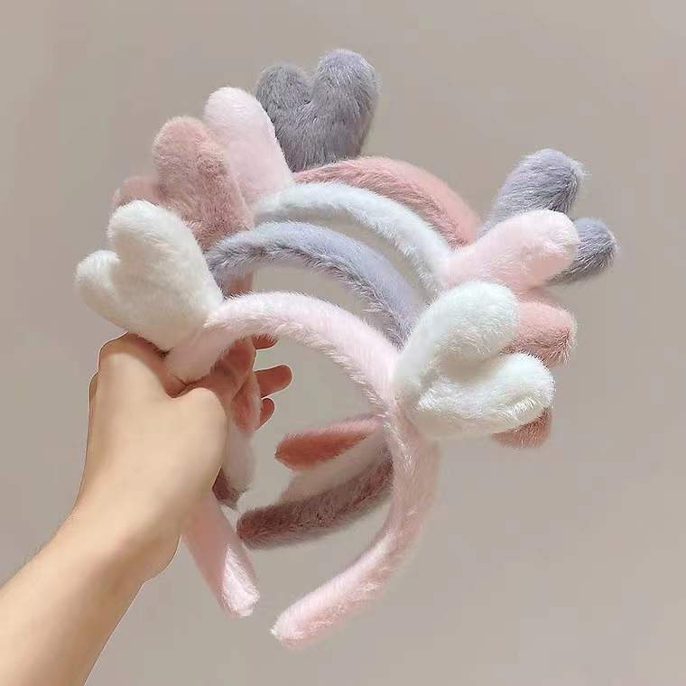 Cài tóc rửa mặt trang điểm hình trái tim bằng vải bông chống trượt phong cách Hàn Quốc dễ thương thời trang cho nữ