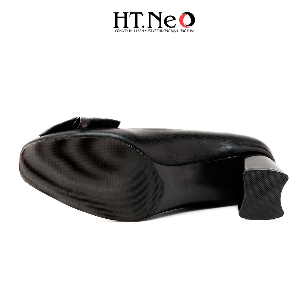 Giày cao gót vuông HT.NEO Thiết kế da bò thật mềm mại, gót cao đến 5cm, đính nơ vải nhẹ nhàng, thanh lịch CS239