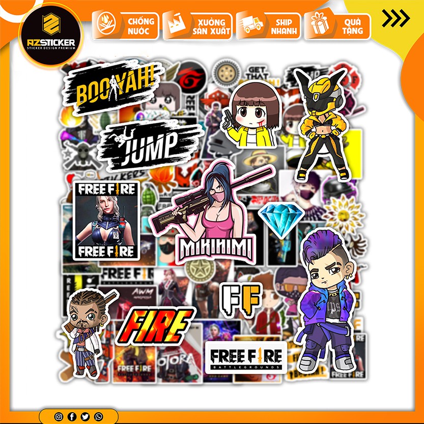 [Set 50+] Sticker Free Fire | Dán Nón Bảo Hiêm, Điện Thoại, Laptop, Bình Nước...Chống Nước, Chống Bay Màu