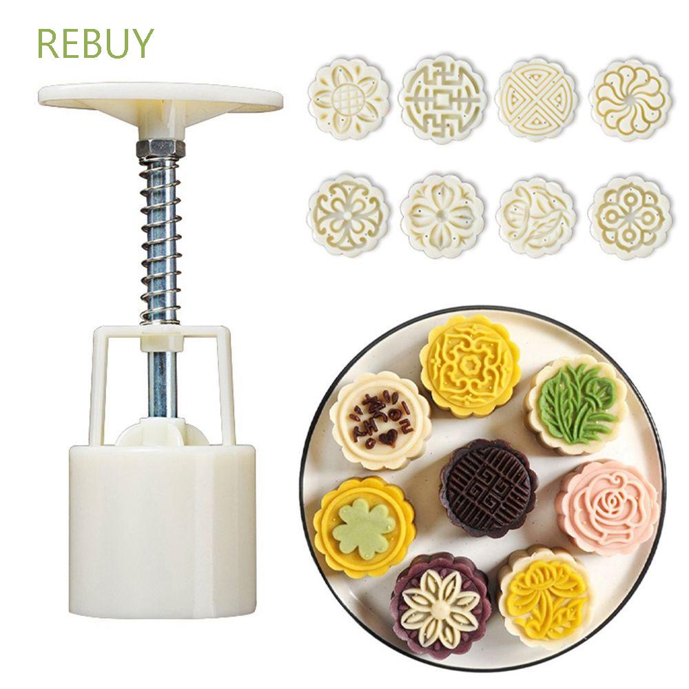 Set 8 Khuôn Nhấn Làm Bánh Trung Thu / Trang Trí Bánh Trung Thu Hình Hoa 3d Nhiều Màu
