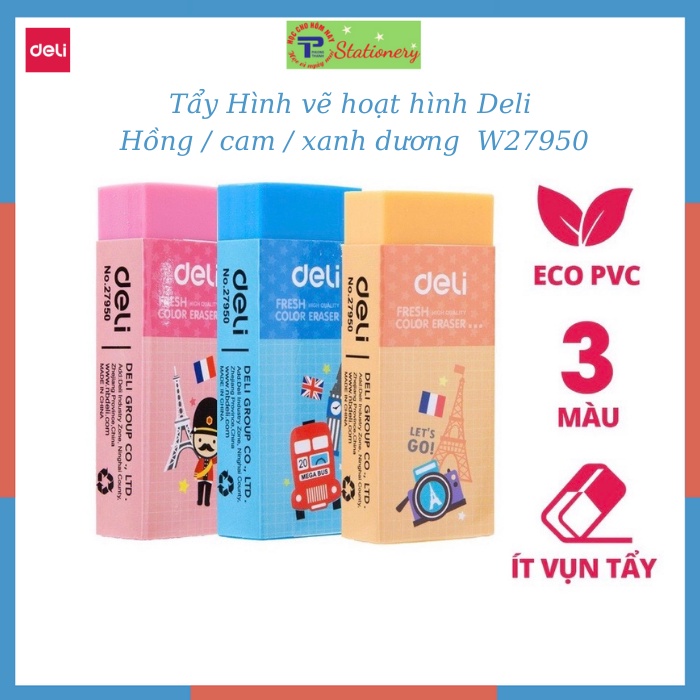 Gôm tẩy màu hồng, cam, xanh dương có hình Deli siêu cute 27950