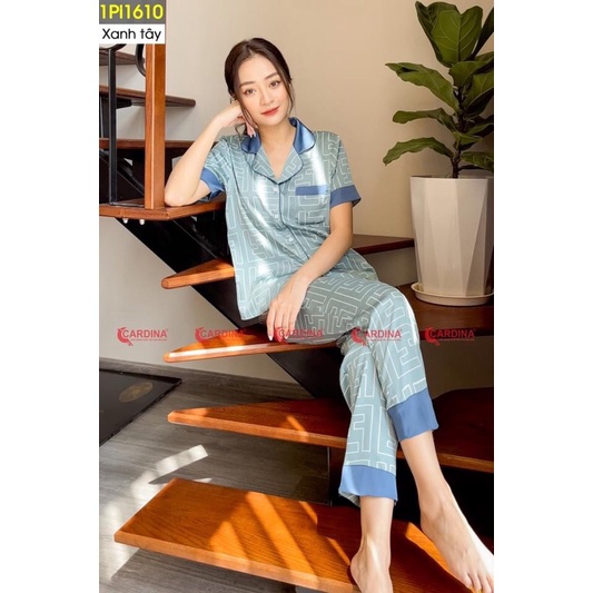 Bộ Pijama ngắn tay hoạ tiết CARDINA chất lụa Satin nhật cao cấp co giãn nhẹ
