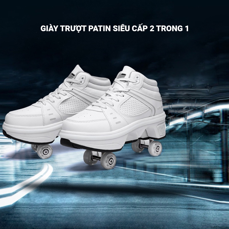 Giày trượt patin trẻ em, người lớn, giày patin 4 bánh gấp gọn 2 trong 1