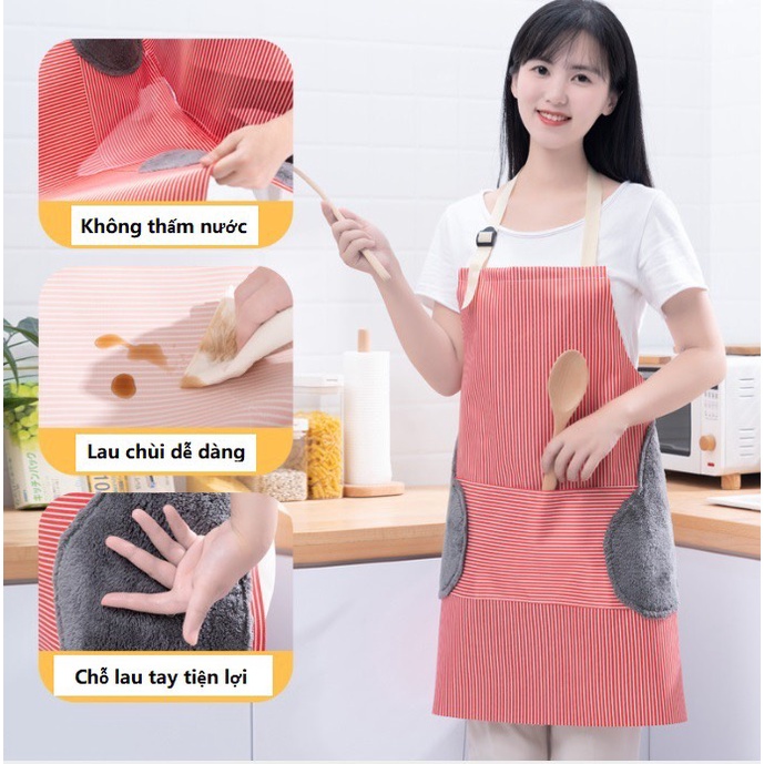 Tạp dề chống nước họa tiết G01 có túi đừng điện thoại, khăn may nổi để lau tay