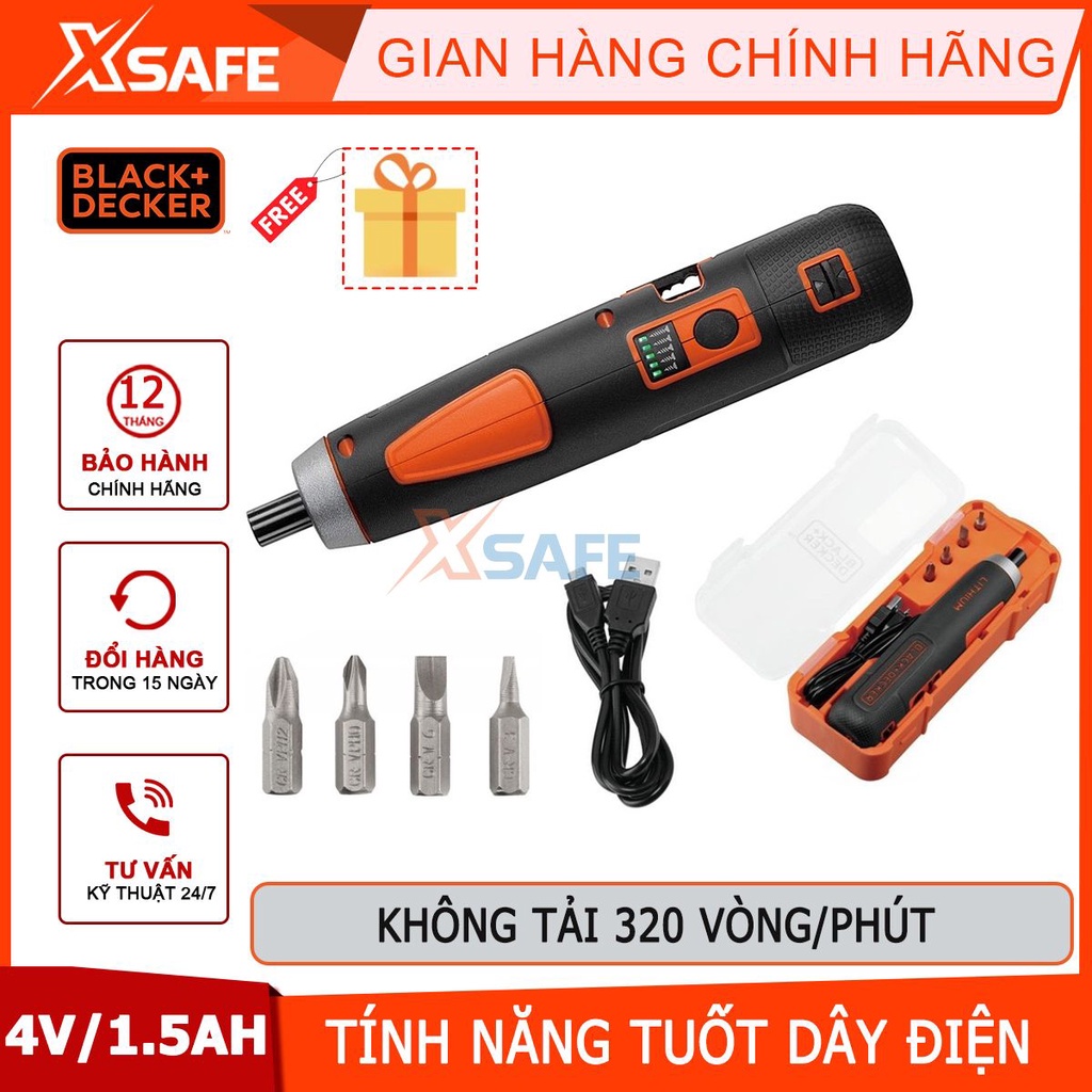 Máy bắn vít dùng pin cầm tay Black&amp;Decker BD40K4-B1 5 mức chỉnh lực, gọn nhẹ 280g, tốc độ không tải 320rpm[CHÍNH HÃNG]