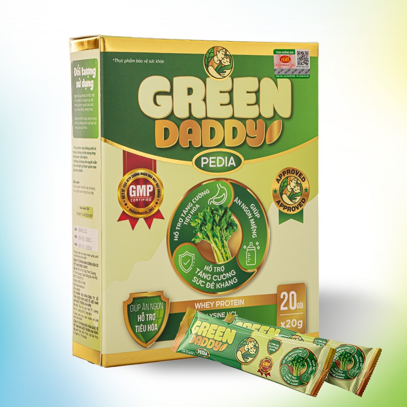 Sữa non Green Daddy pedia, sữa non tinh chất rau củ dành cho bé biếng ăn, chậm lên cân, hộp 20 gói x 20g