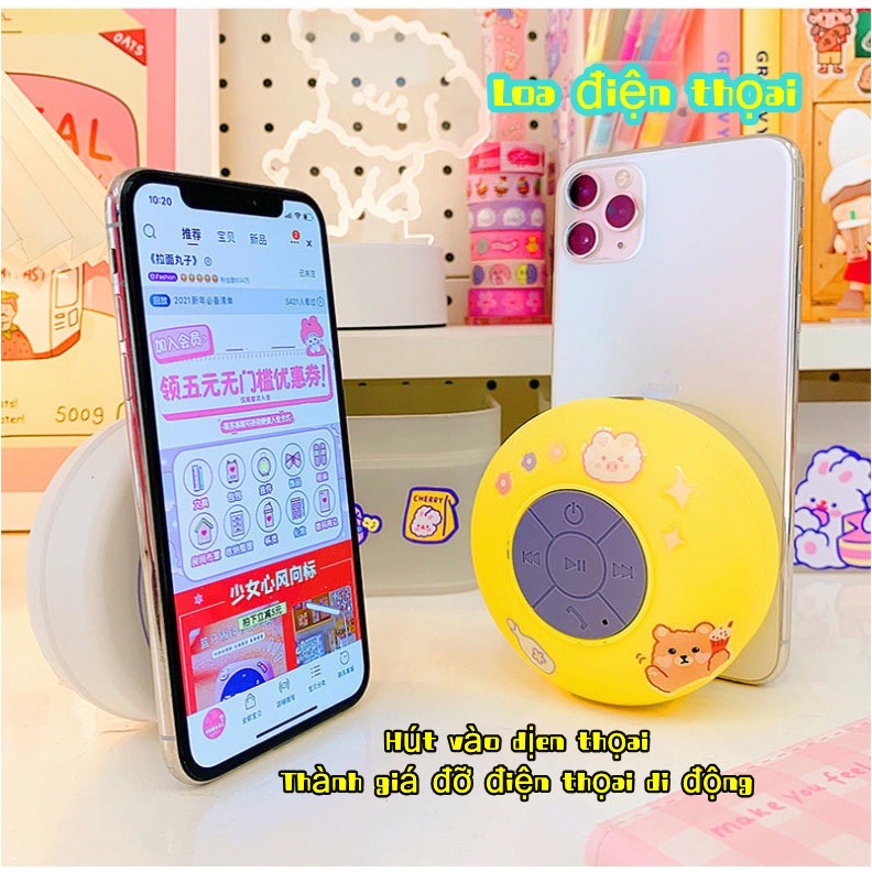 Loa Bluetooth Chống Nước Mini Không Dây Gắn Tường, Nhà Tắm tặng kèm miếng dán Sticker Siêu Xinh