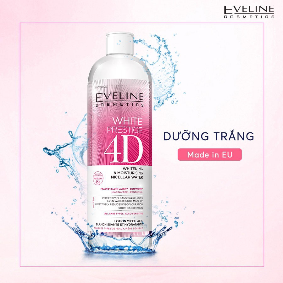 [Mã COSGLORIAT3 -8% đơn 250K] Nước tẩy trang làm trắng và dưỡng ẩm da Eveline White Prestige 4D 500ml