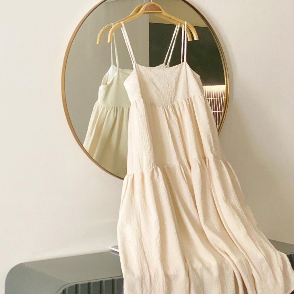 Váy Hai Dây Dáng Xòe Babydoll Dài Qua Gối
