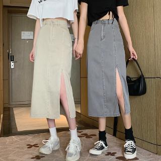 Chân Váy Denim Dài Dáng Chữ A Lưng Cao Xẻ Tà Thời Trang Mùa Hè Cho Nữ