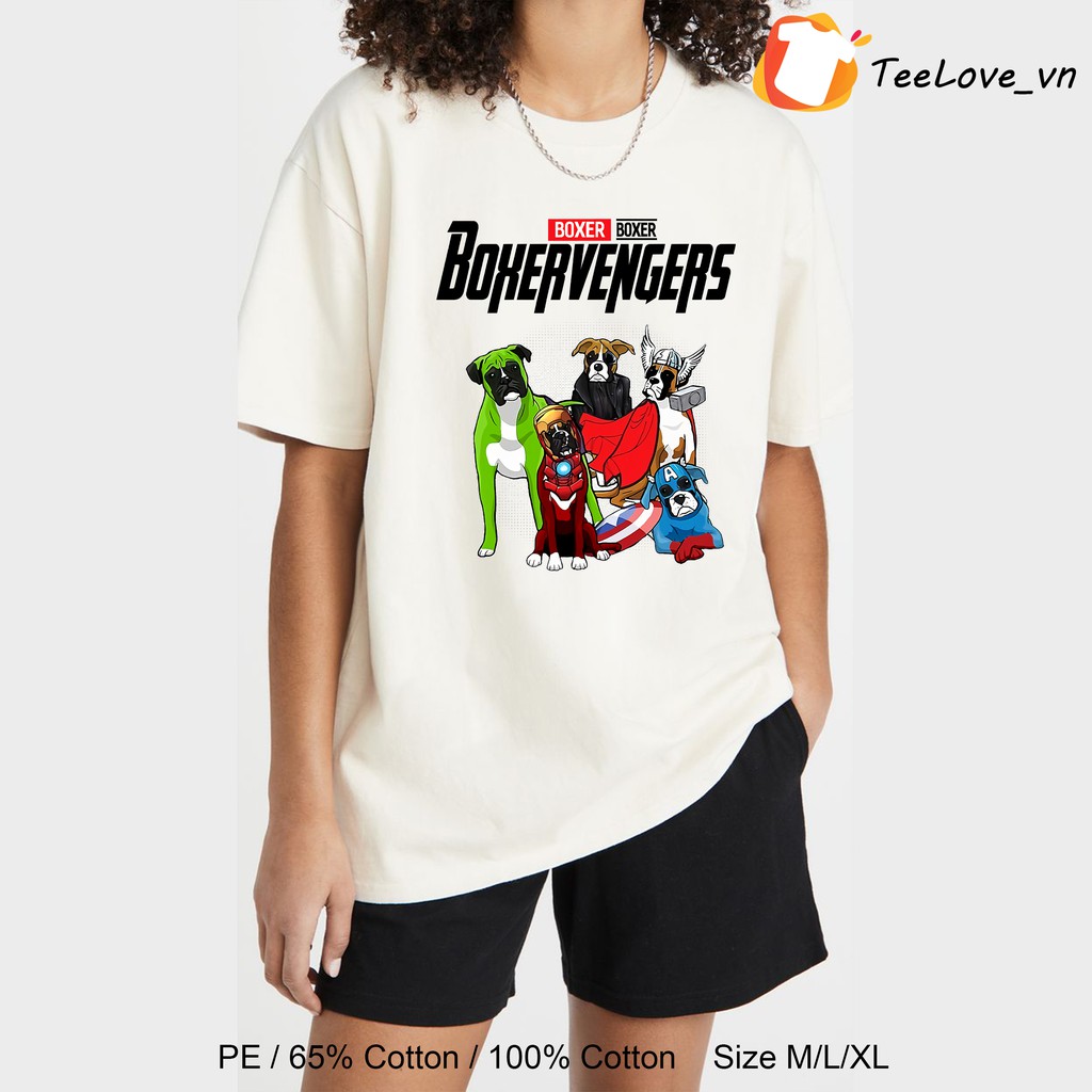 Áo thun 100% Cotton tay lỡ hình những chú chó Avengers kiểu dáng UNISEX form rộng cho nam nữ màu đen, trắng size M/L/XL