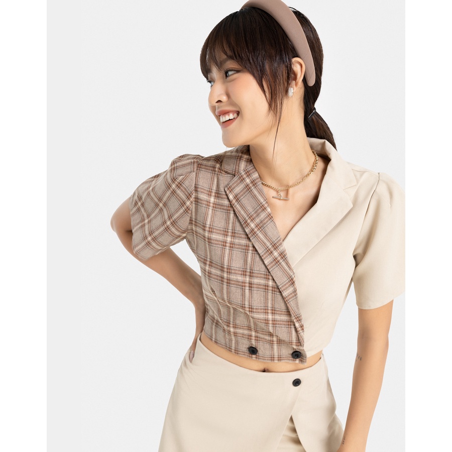 Áo JUNO Croptop Cổ La-Tông JNAKI011