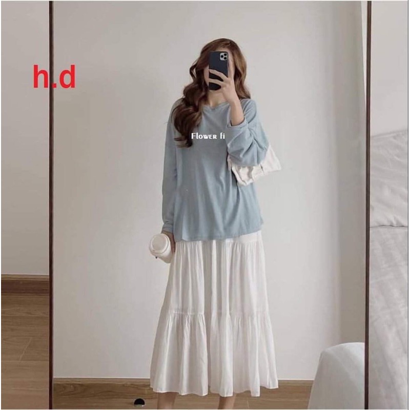 Sét áo flower phản quang +chân váy ba tầng HĐ12