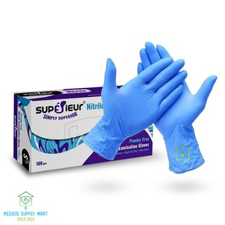 Hộp Găng Tay Cao Su Y Tế Cao Cấp Superieur Nitrile Không Bột - Màu Xanh (BLUE) Đủ Size S M L XL / 1 Hộp 100 Chiế