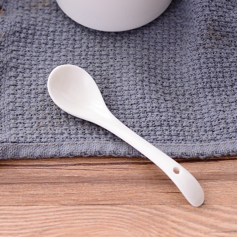 Thìa Sứ Trắng Cán Dài Cao Cấp