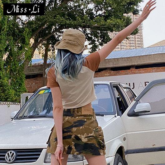 Áo Thun Ngắn Tay Ôm Dáng Phối Màu Sắc Tương Phản Phong Cách Retro Mỹ Thời Trang Mùa Hè Cho Nữ