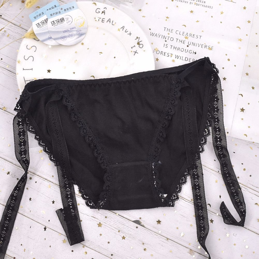 Quần Lót Cotton Lưng Thấp Phối Ren Đính Nơ Gợi Cảm Cho Nữ