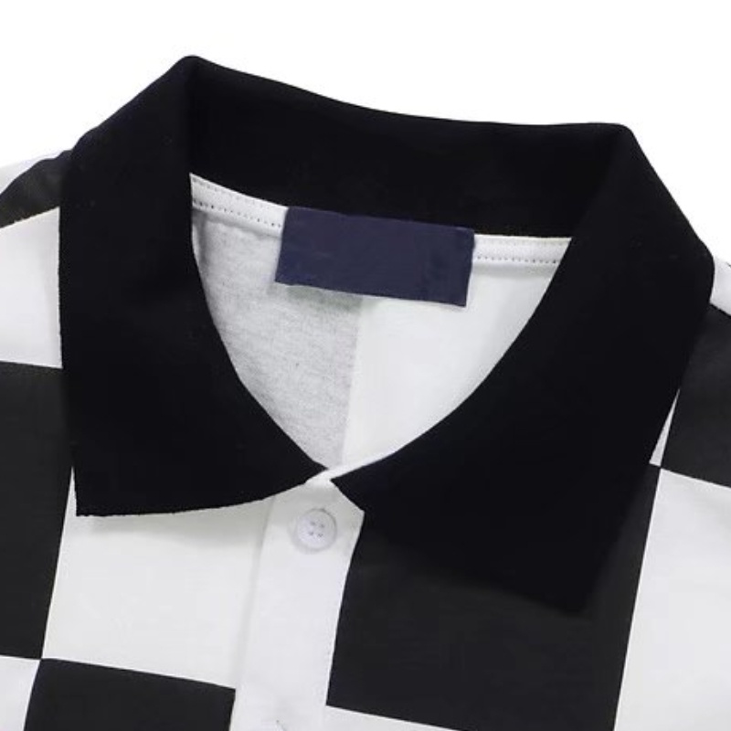Áo polo Tay Ngắn Dáng Rộng Thêu Họa Tiết Bàn Cờ Mỹ Thời Trang Mùa Hè Cho Nam Size M-2XL