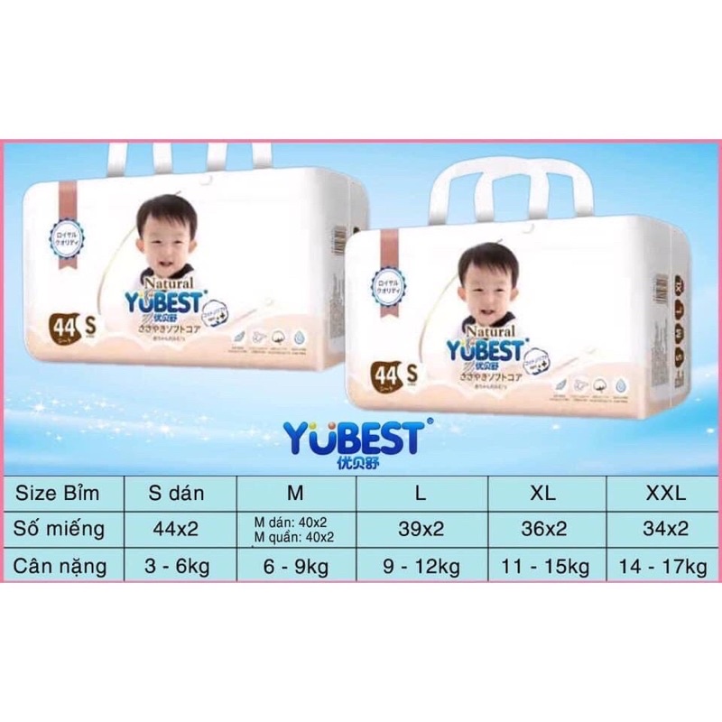 Bỉm YUBEST NATURAL cao cấp mẫu 2021 S44/M40/L39/XL38/XXL34