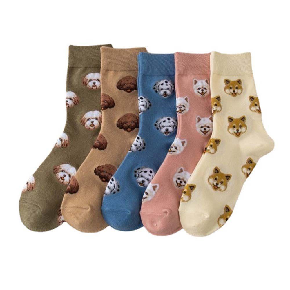 E Rich Tất cotton Cổ Vừa In Họa Tiết Chó shiba inu Thời Trang Phong Cách Đại Học Nhật Bản