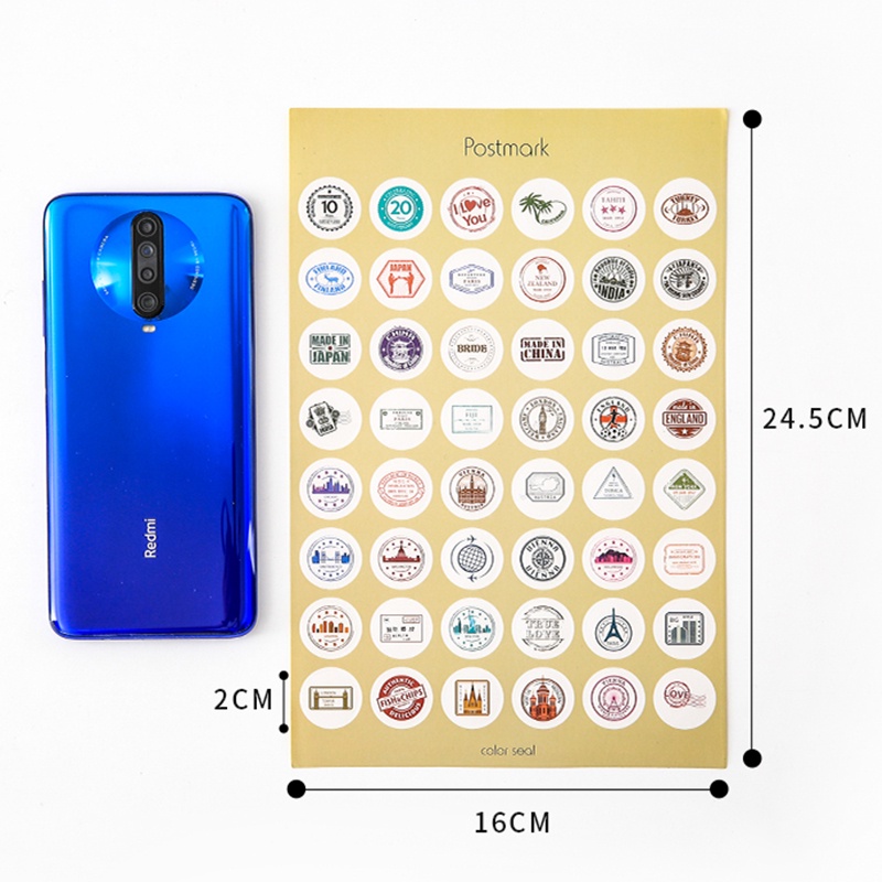 Bộ 48 hình dán hình tròn nhiều màu sắc trang trí sổ tay
