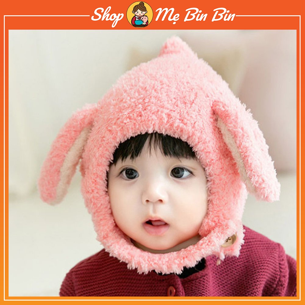 Mũ len lông cừu cho bé sơ sinh từ 5 – 36 tháng, họa tiết tai thỏ giữ ấm cho bé trai, bé gái (nón len cho bé)