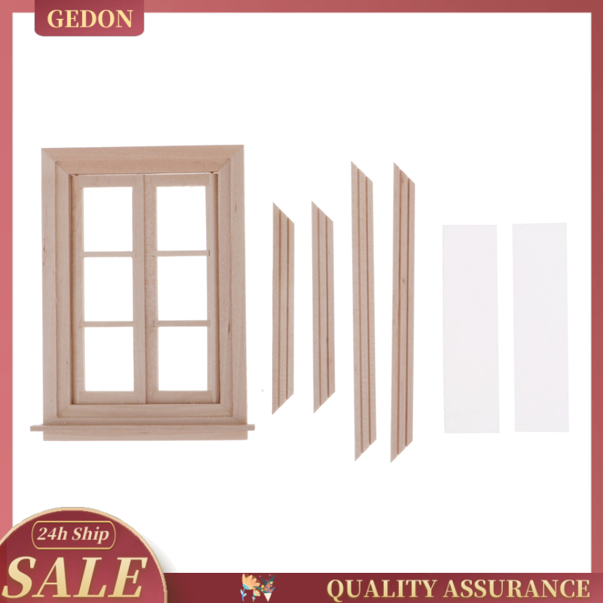 Unpainted 1/12 Dolls House Miniature Wooden Movable 6 Pane Double Window Model DIY Accessories Collections