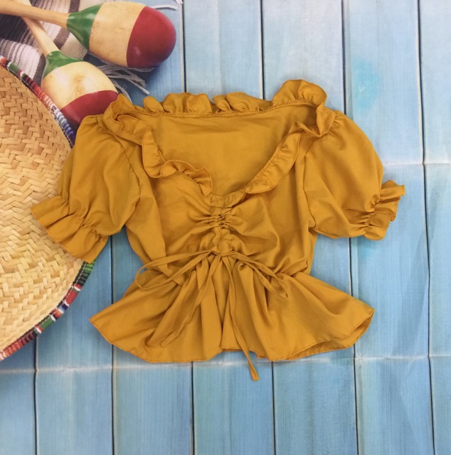 Áo kiểu viền bèo dây rút