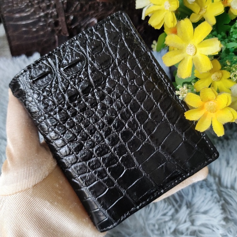 Combo Dây Lưng Cá Sấu Bụng Liền Nguyên Con Và Ví Cá Sấu Bụng Nguyên Tấm, Màu Đen, Bảo Hành 24 Tháng.