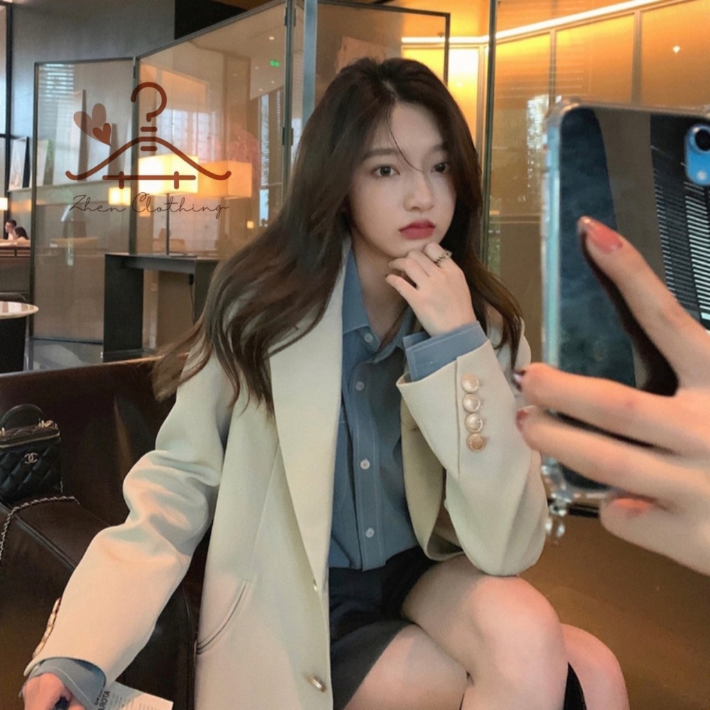 Áo Blazer nữ khuy kim loại phong cách Hàn Quốc