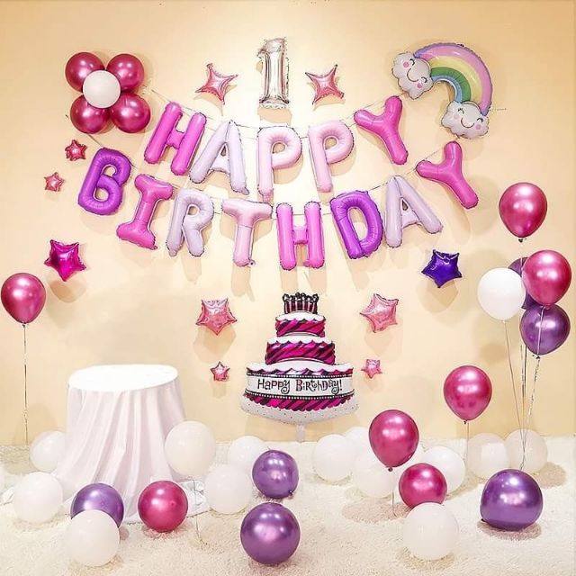 Set bóng trang trí sinh nhật tím hồng (như hình)