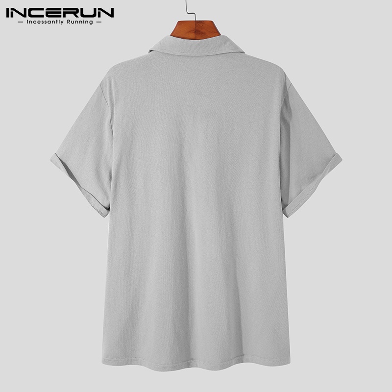 Áo thun polo INCERUN tay ngắn màu trơn 3 tùy chọn đơn giản cho nam
