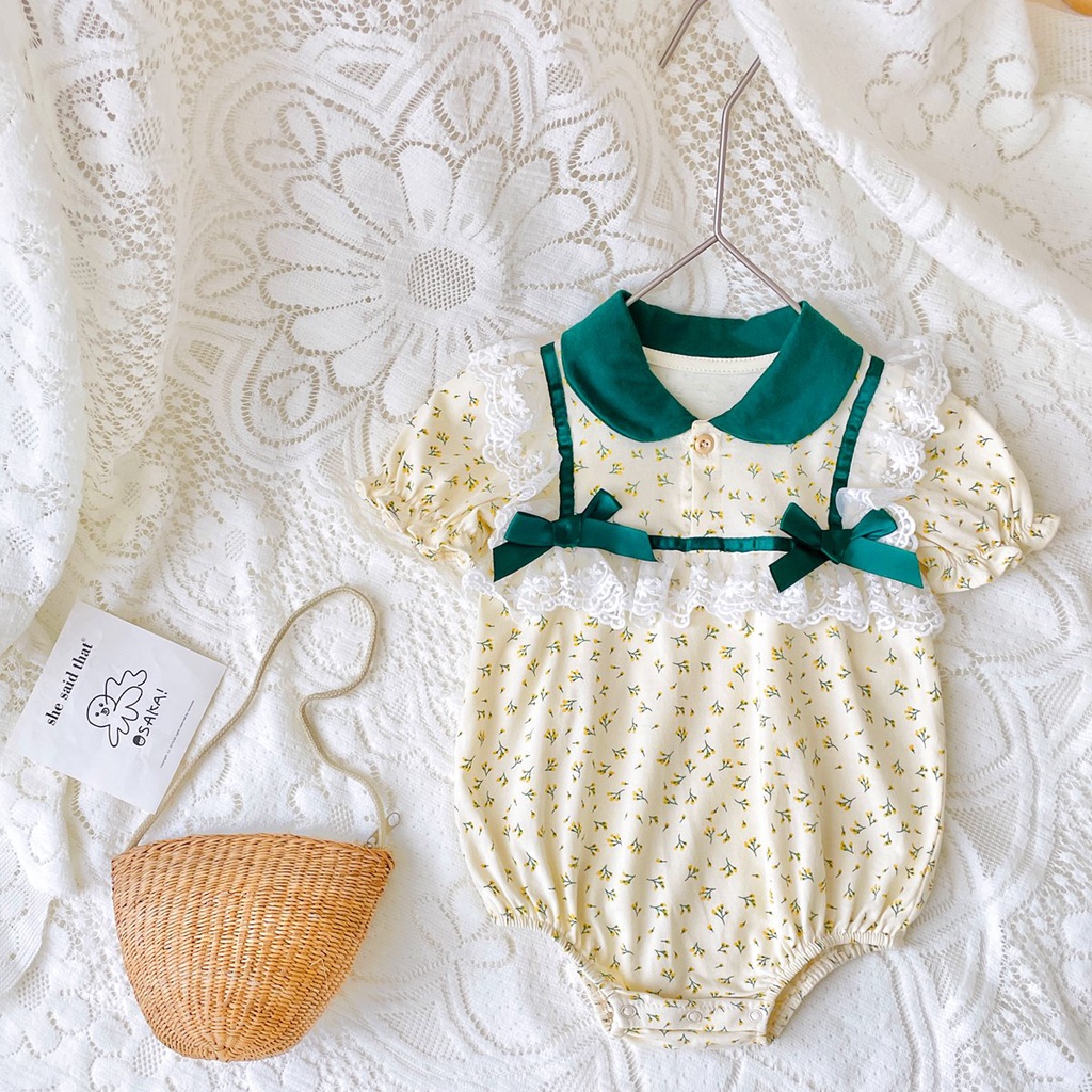 Áo liền quần SANLUTOZ cotton in họa tiết hoa thời trang mùa hè xinh xắn dành cho bé gái