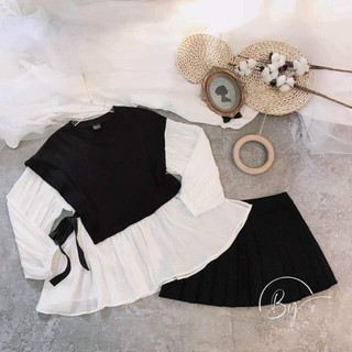 Áo tay phồng mẫu peplum cột eo
