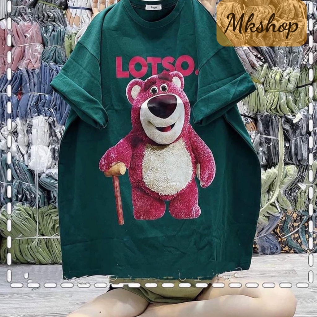 Áo thun from rộng in hình gấu Lotso 3 màu đen trắng và xanh rêu