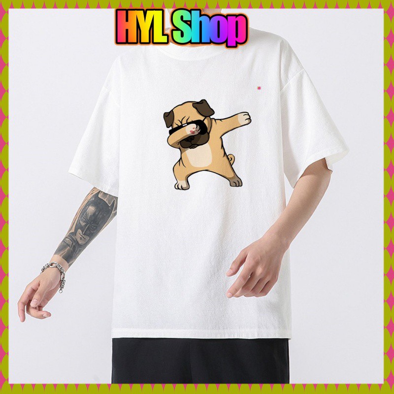 Áo Thun Tay Lỡ In Hình Chó Pug Chất Liệu Cotton Thấm Hút Co Giãn Tốt-HYL Shop Áo Unisex HCM