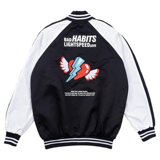 Áo Bomber Nam Thêu Trái Tim Bad Habits Vải Dù Hai Lớp  - phong cách cá tính trẻ trung năng động - MAYLANSTORE