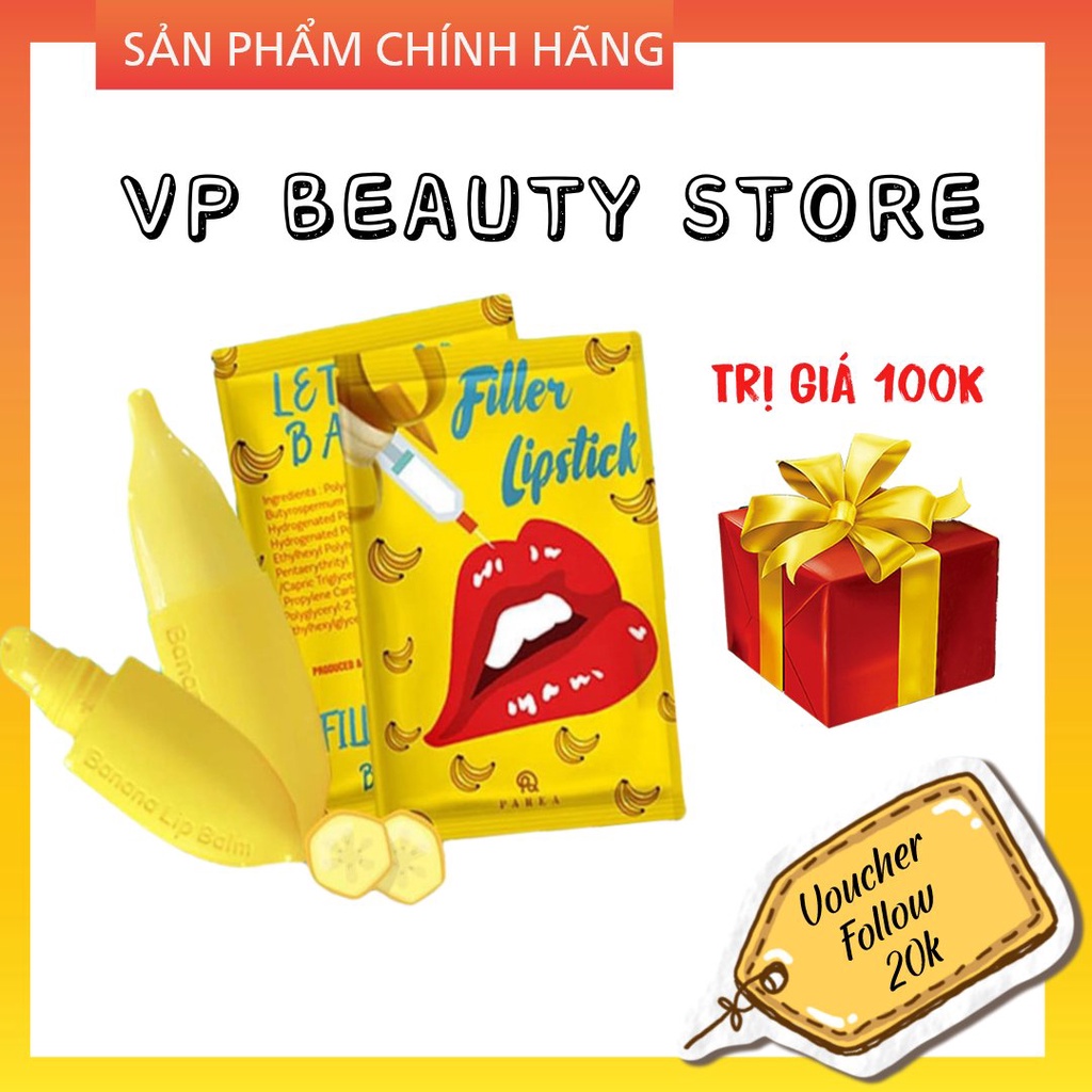 Son Filler Collagen Chuối Khử Thâm Parea cùng son màu Chu Lipstick, giúp môi căng mọng hồng hào