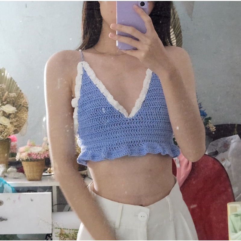 ELLE CROCHET CROPTOP LEN Handmade by Beoles áo  croptop len handmade hình thật