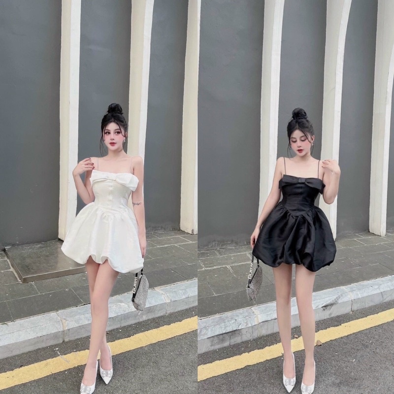 Đầm body hai dây đuôi bí Tibu, váy nữ xoè dáng ôm phối nơ (có mút) dự tiệc, đi chơi siêu xinh