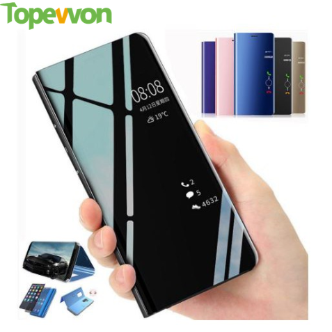 Topewon Bao da điện thoại nắp lật tráng gương màn hình HD chống kích nổ thời trang cho For Xiaomi Redmi Note 6 7 8 9s 9 Pro Max