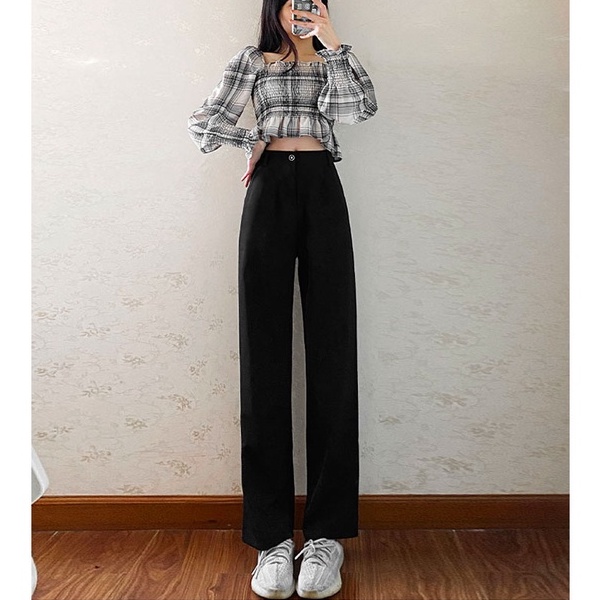 Quần đen ống rộng cạp cao chun sau siêu ôm eo Yayangren cao cấp đủ size từ S-3XL