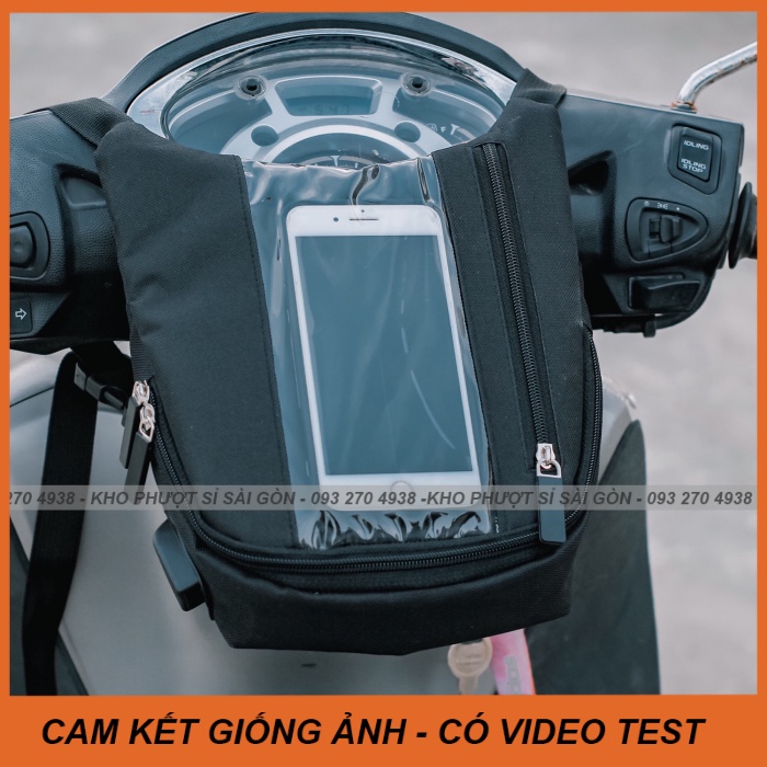 Kho Sỉ SG - Giá đỡ điện thoại dạng túi Grab treo đầu xe máy cảm ứng điện thoại dạng dọc - Túi Grab ngang đựng điên thoại