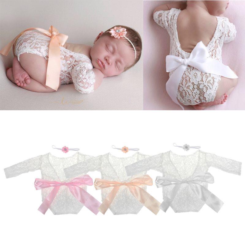 Mary✪ Bộ Áo Liền Quần Phối Ren Dùng Làm Đạo Cụ Chụp Ảnh Cho Bé Gái Sơ Sinh