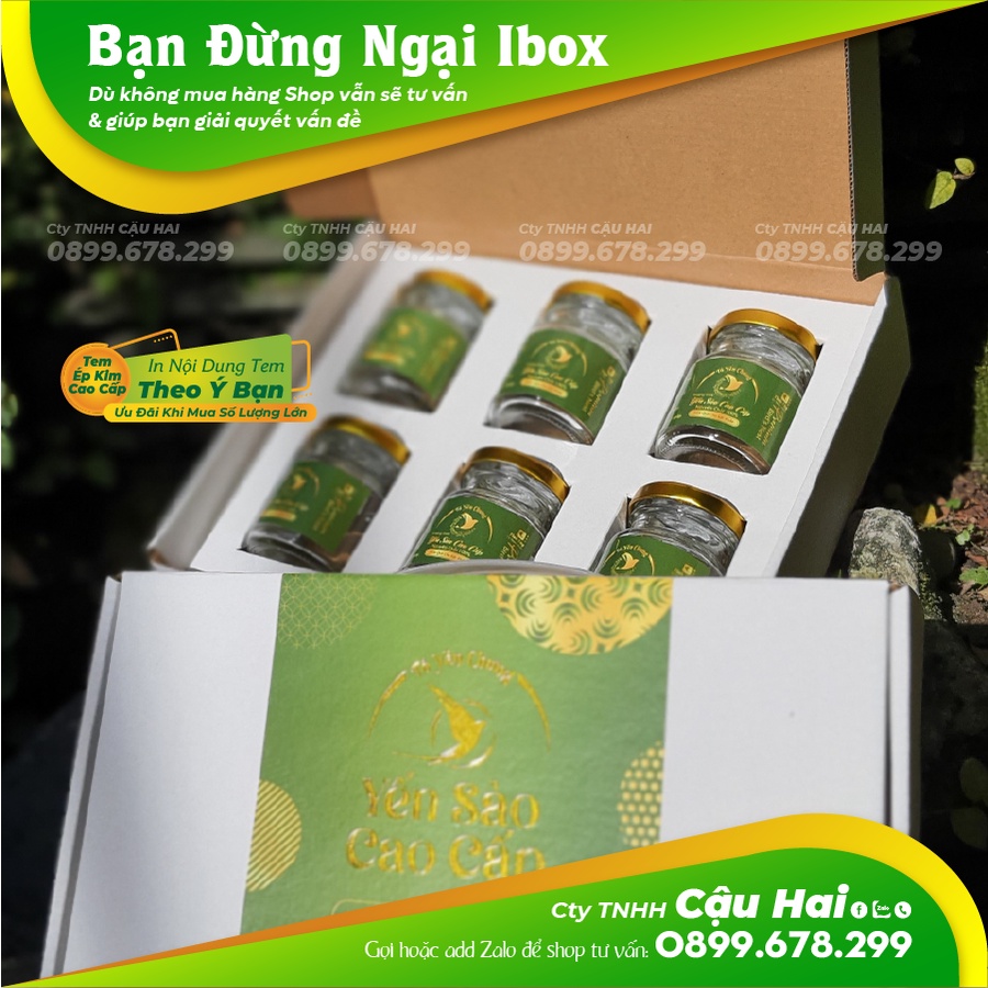 10 Hộp đựng 6 hủ yến chưng chèn thương hiệu tặng kèm tem dán hủ cùng set màu