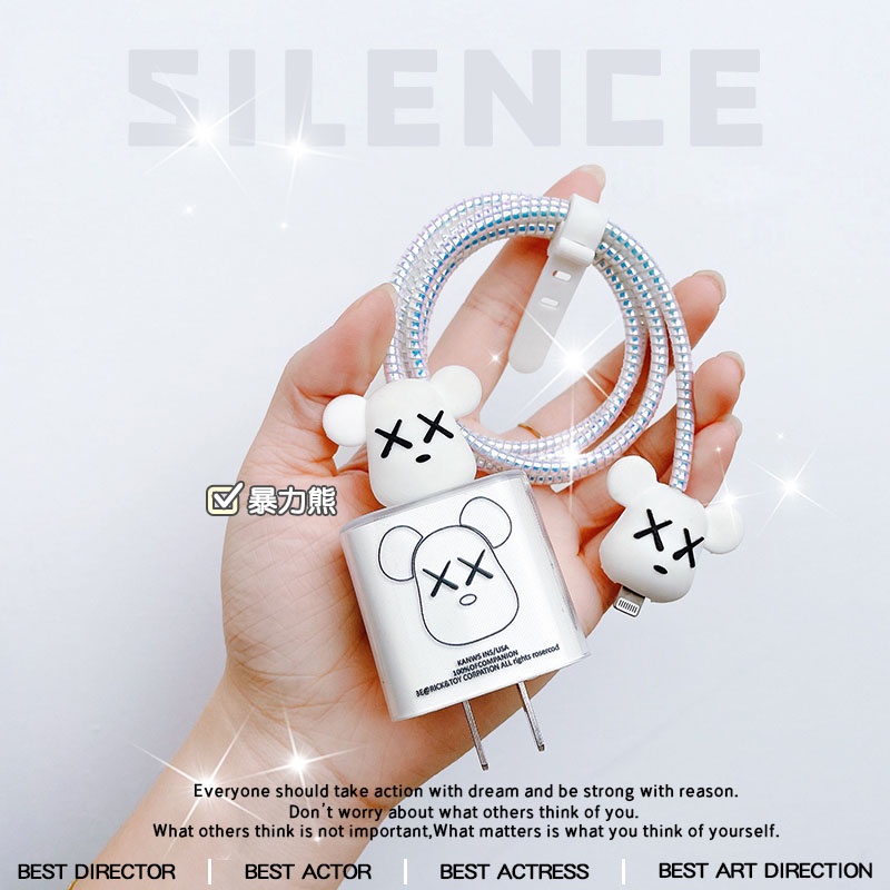 Bộ 5 Phụ Kiện Bảo Vệ Đầu Dây Cáp Sạc Bằng Silicon Trong Suốt Hình Gấu Dễ Thương Cho iP20W/18W
