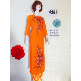 ÁO DÀI ĐÍNH KẾT CƯỜM BÔNG HÌNH THẬT 45-80KG MÀU CAM